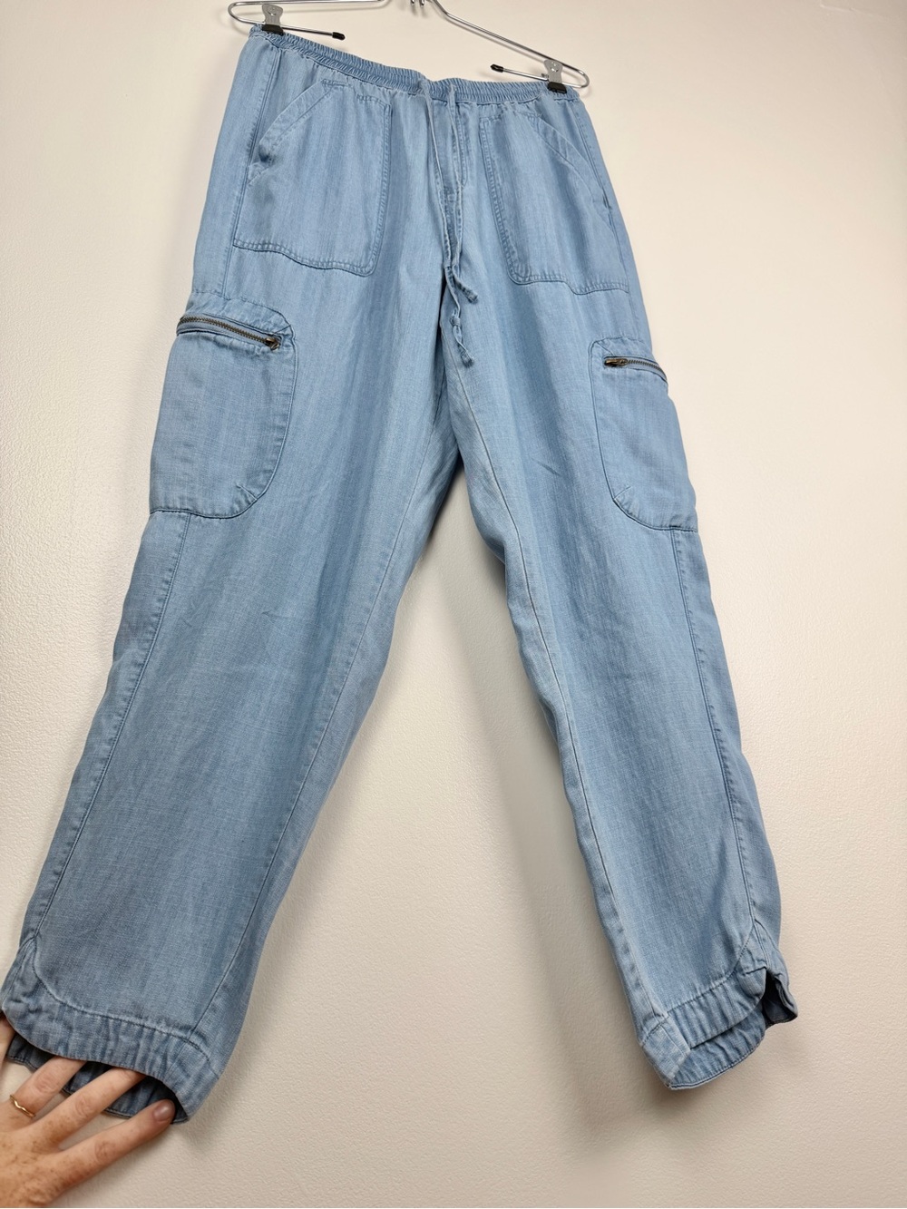 Tru Luxe 100% Lyocell Tencel Chambray Utility Mom Jeans Soft Utility Cargo Pants